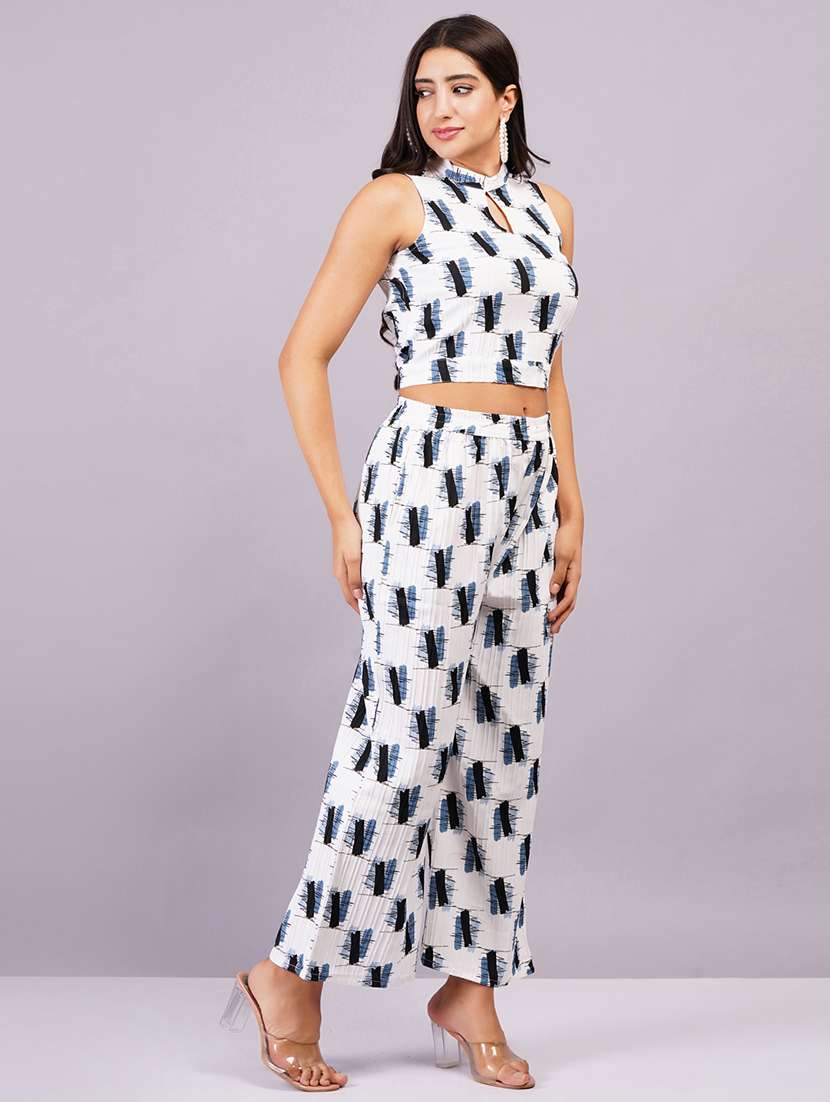 women white printed top and palazzo co-ord set - 21501661 -  Standard Image - 2
