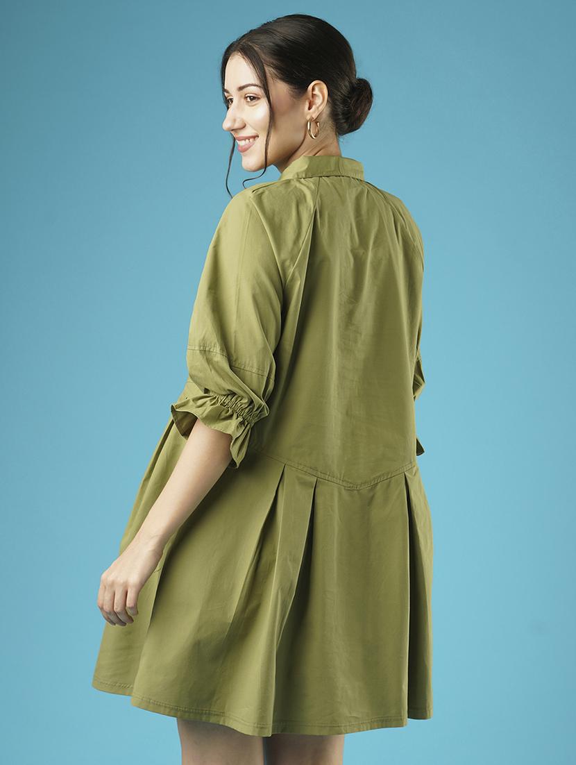 globus women green raglan sleeves gathered oversized above knee shirt style dress - 21501762 - Standard Image - 2