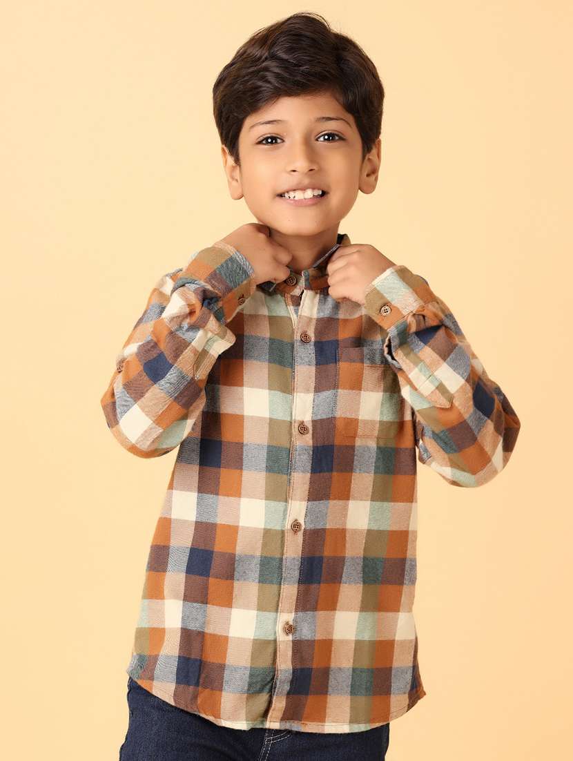 boys brown checks shirt