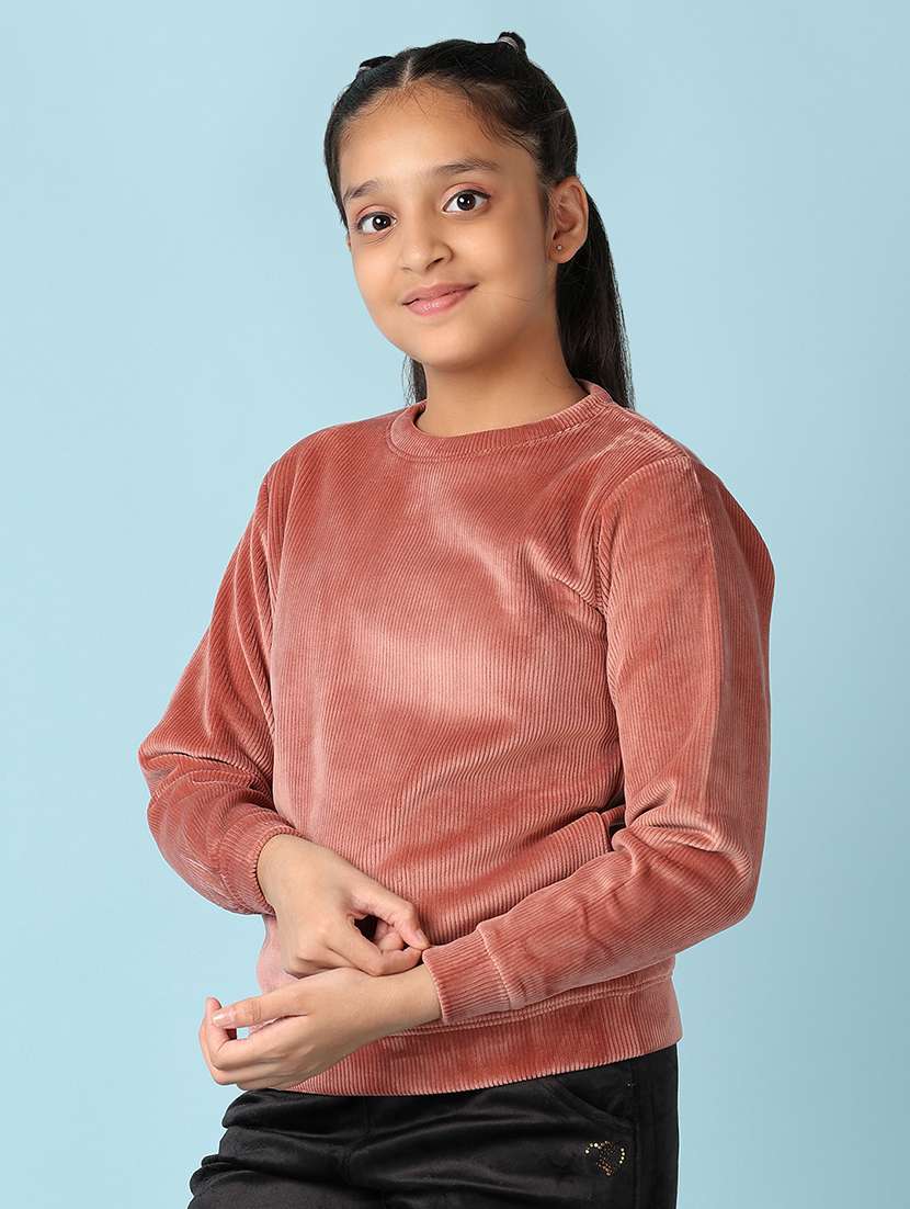 girls peach solid round neck sweatshirts - 21501809 -  Standard Image - 2