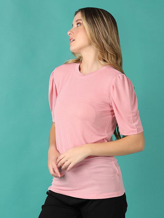 women pink solid round neck regular top - 21501819 - Standard Image - 2