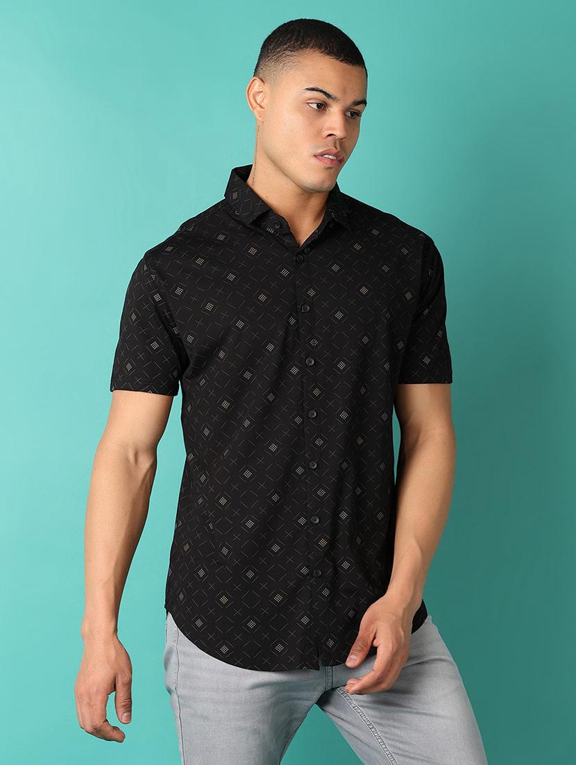 men polo neck geometric short sleeve t-shirt