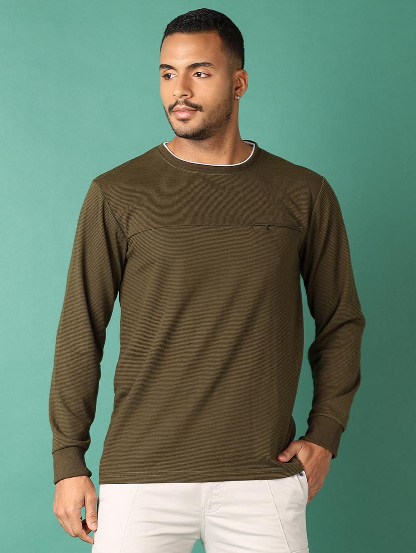 men olive plain long sleeve sweatshirt - 21501874 -  Zoom Image - 0