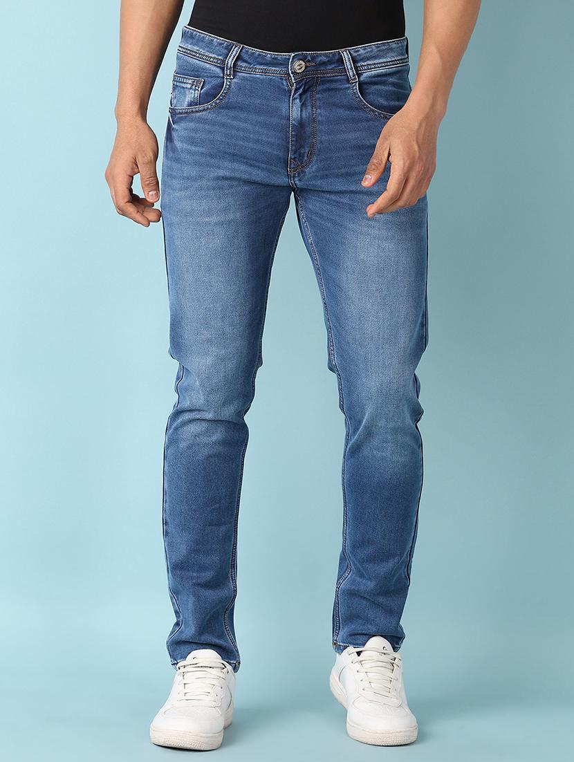 men solid mid rise full length jean