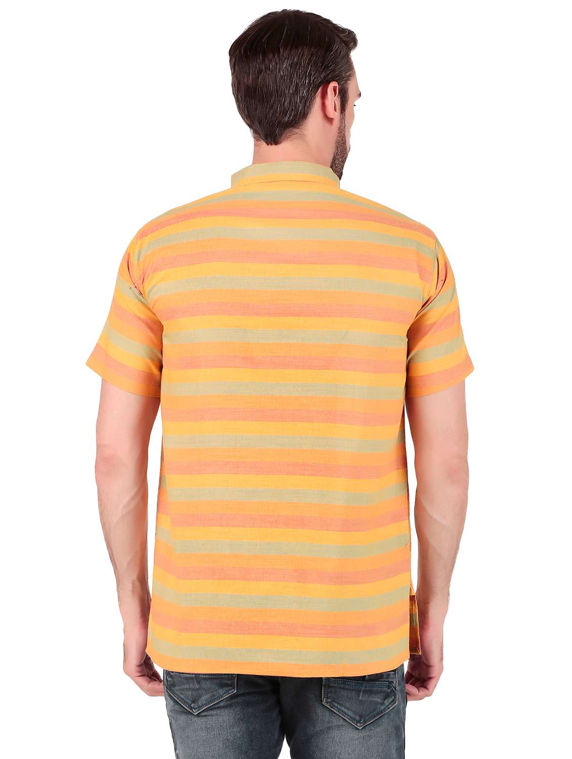 men mandarin neck striped short kurta - 21502068 -  Standard Image - 2