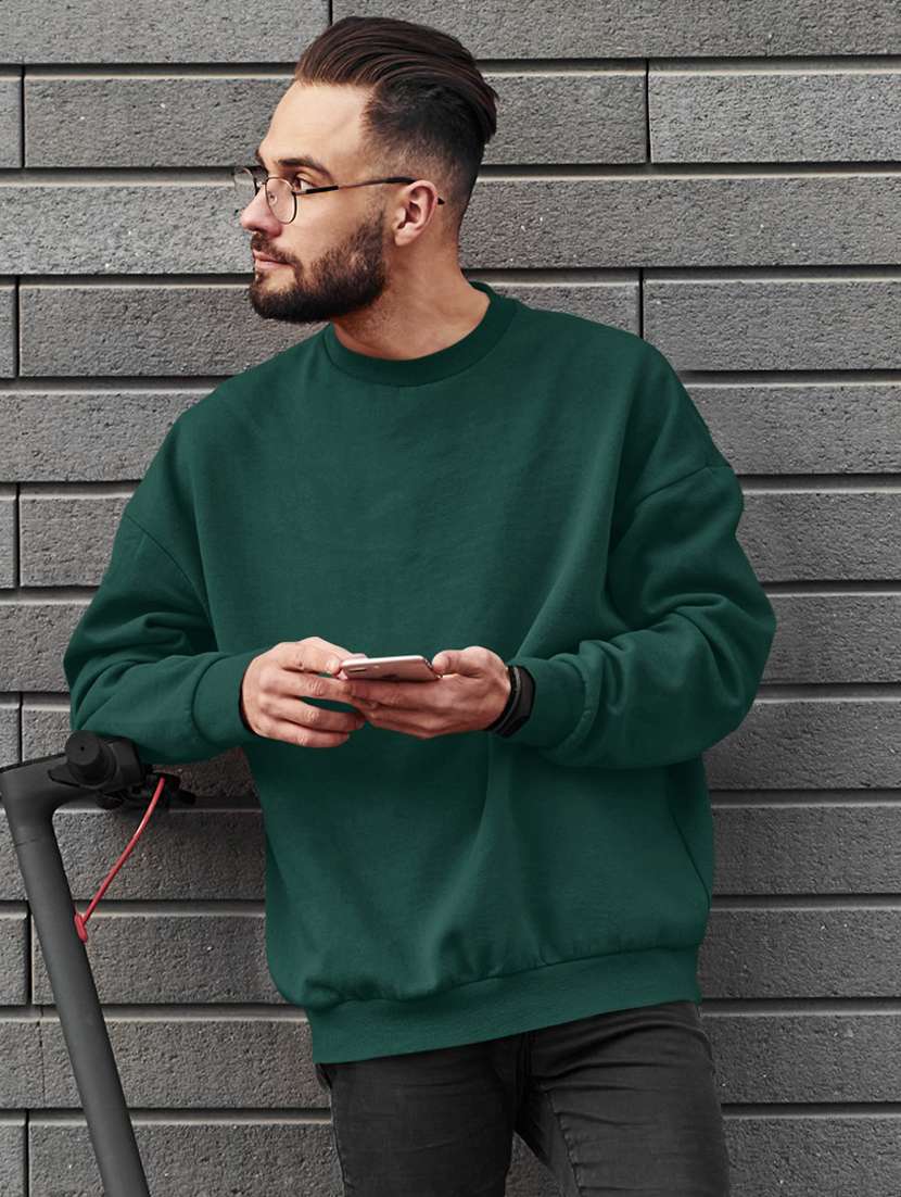 men solid green long sleeve sweatshirt