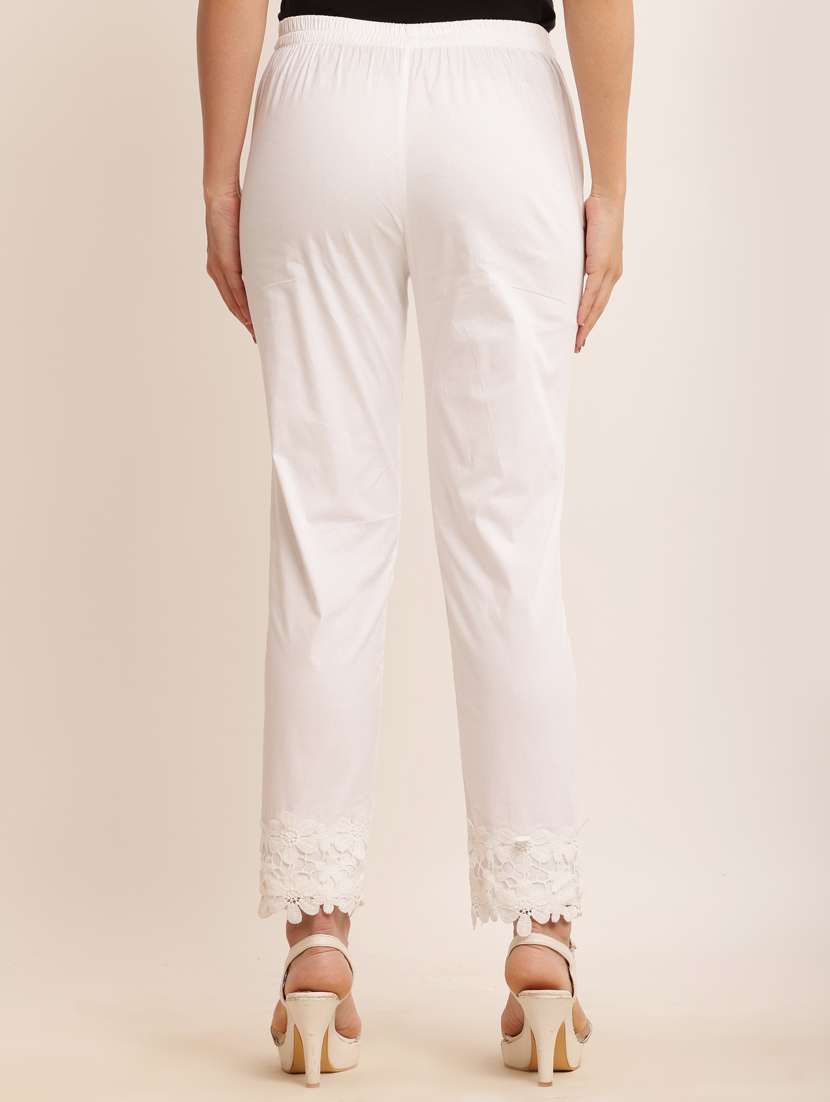 women white cotton lycra cigarette pants  - 21502205 -  Standard Image - 2