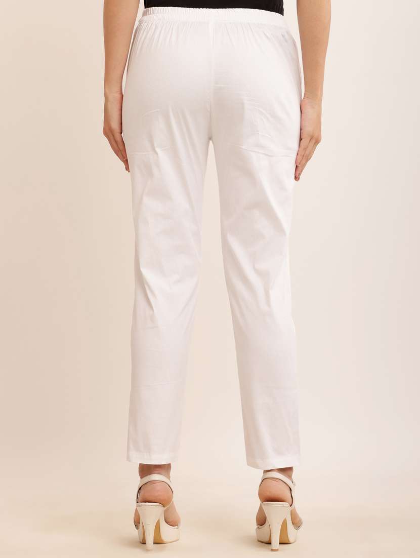 women white cotton lycra cigarette pants - 21502207 -  Standard Image - 2