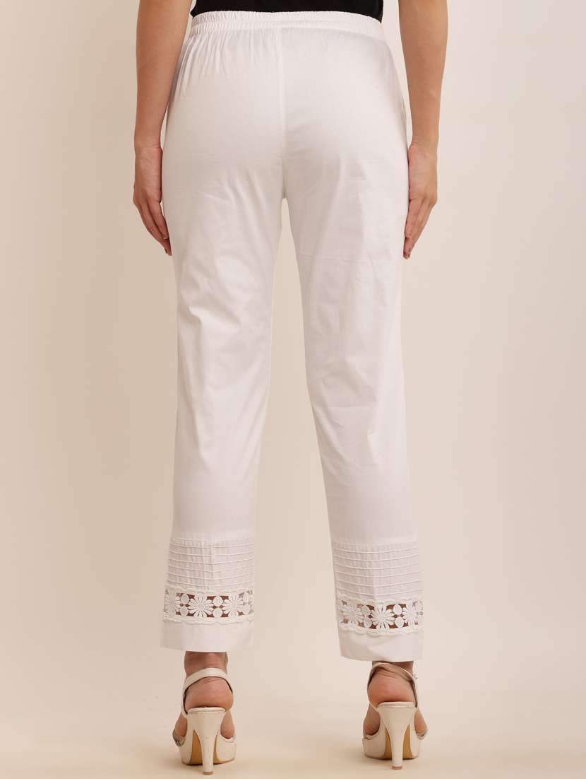 women white cotton lycra cigarette pants - 21502227 - Standard Image - 2