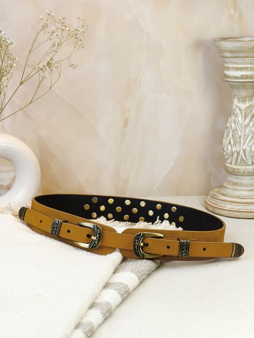 aditi wasan genuine leather tan studded western dress belt - 21502675 -  Standard Image - 0