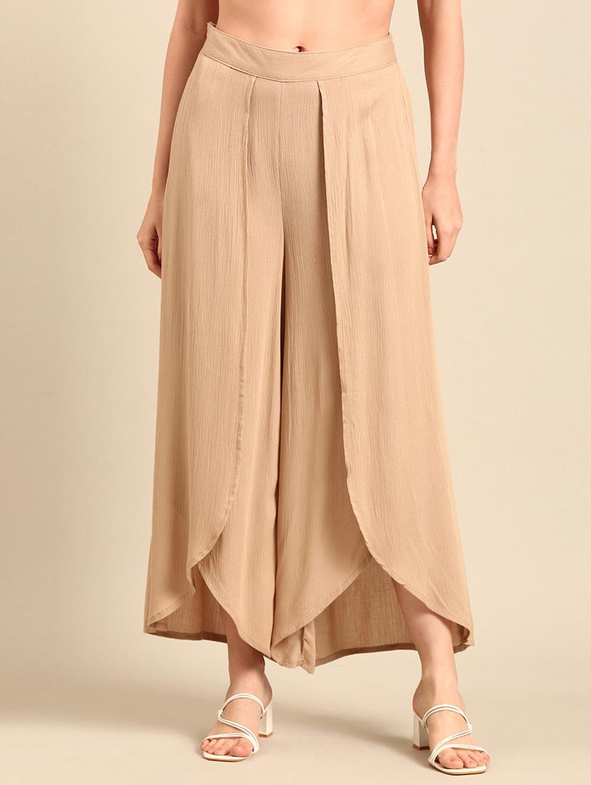 women solid beige wide leg trouser - 21502689 - Zoom Image - 0