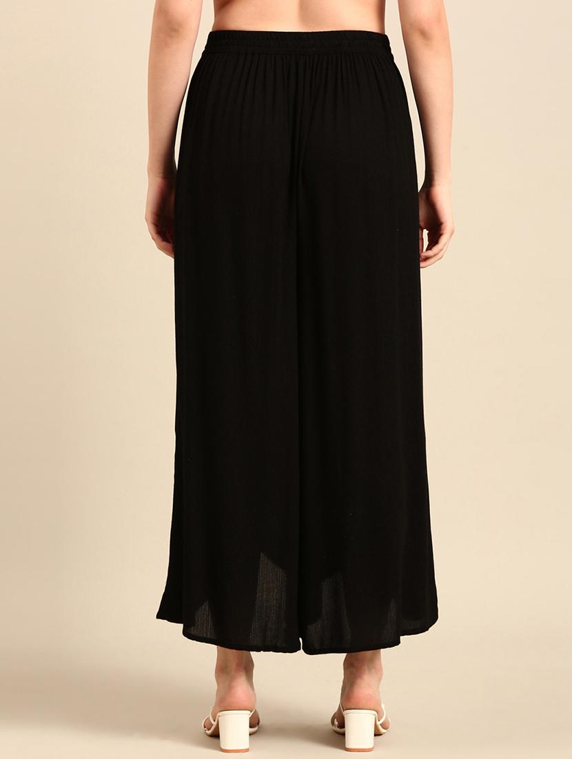 women solid black wide leg trouser - 21502690 - Standard Image - 2