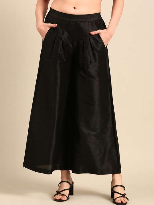 women solid mid rise flared palazzo - 21502693 -  Standard Image - 0