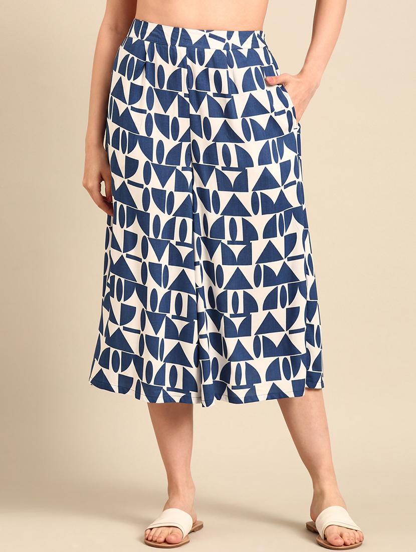 women blue printed culottes trouser - 21502701 - Zoom Image - 0