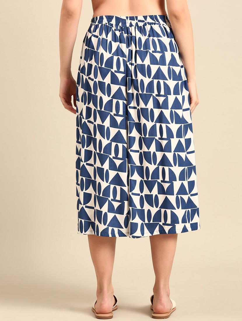 women blue printed culottes trouser - 21502701 - Standard Image - 2