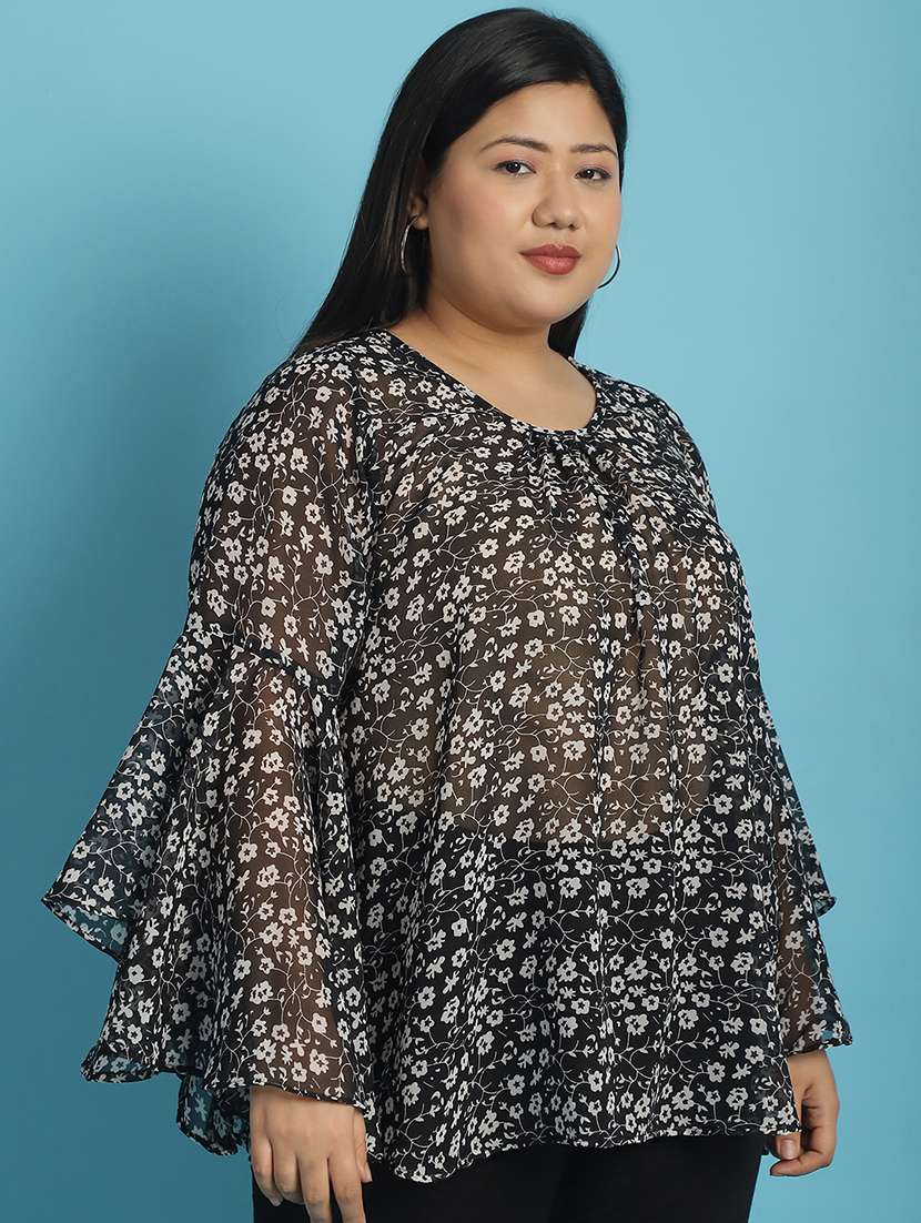 black floral printed regular top - 21502775 - Standard Image - 2