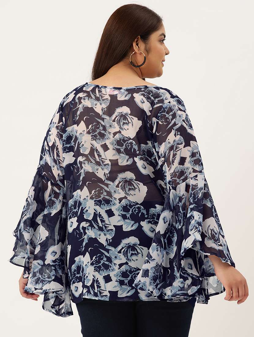 navy blue floral printed regular top - 21502787 -  Standard Image - 2