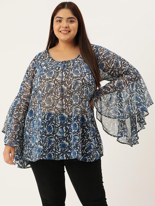 blue printed regular top - 21502789 -  Standard Image - 0