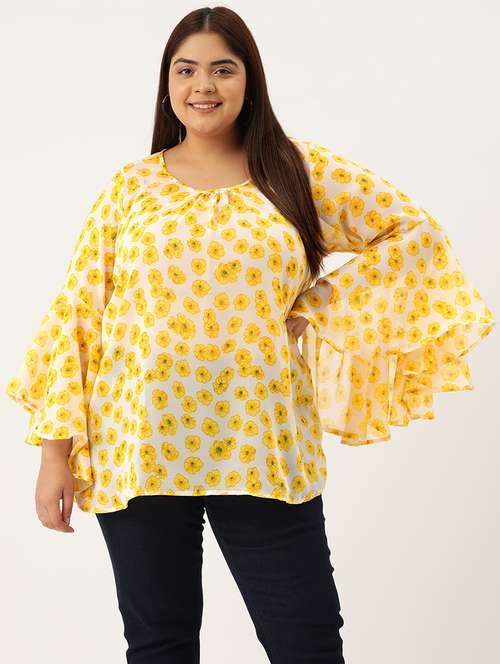 yellow floral printed regular top - 21502791 -  Standard Image - 0