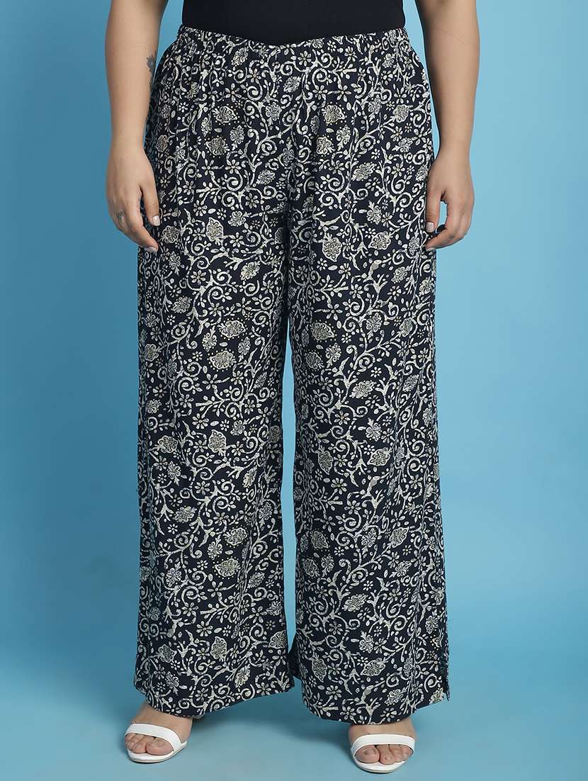 women high-rise printed wide leg trouser