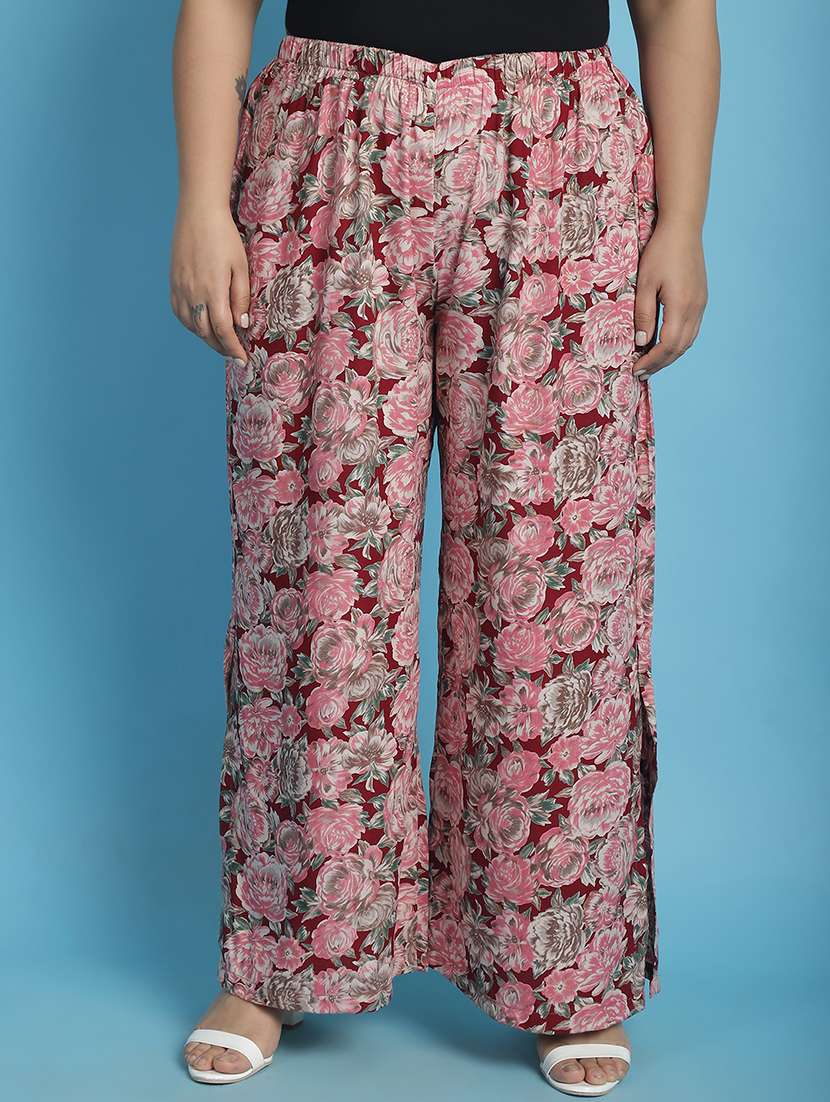 women high-rise printed wide leg trouser