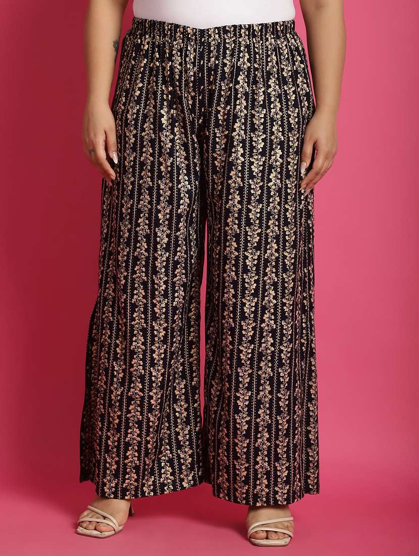 women high-rise printed wide leg trouser