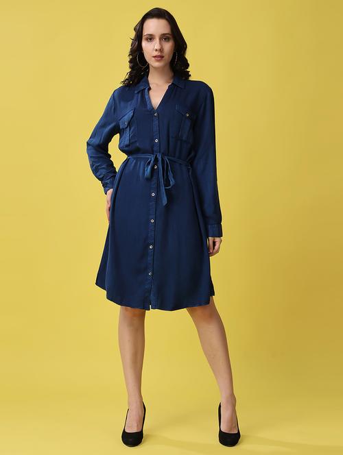 women solid collared long sleeves shirt dress - 21502996 -  Standard Image - 0
