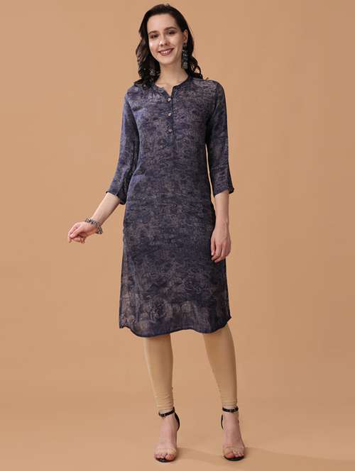 women blue printed a-line kurta - 21503020 - Standard Image - 0