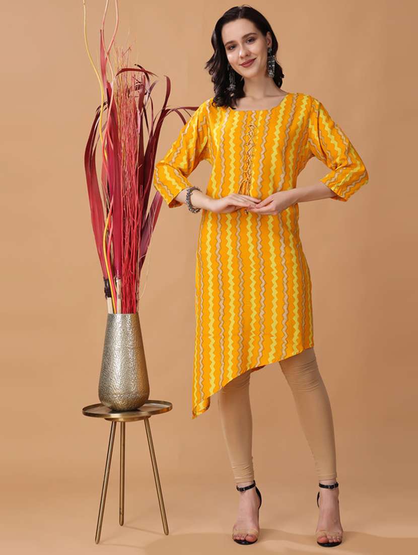 women round neck stripes asymmetric kurta - 21503022 -  Zoom Image - 0