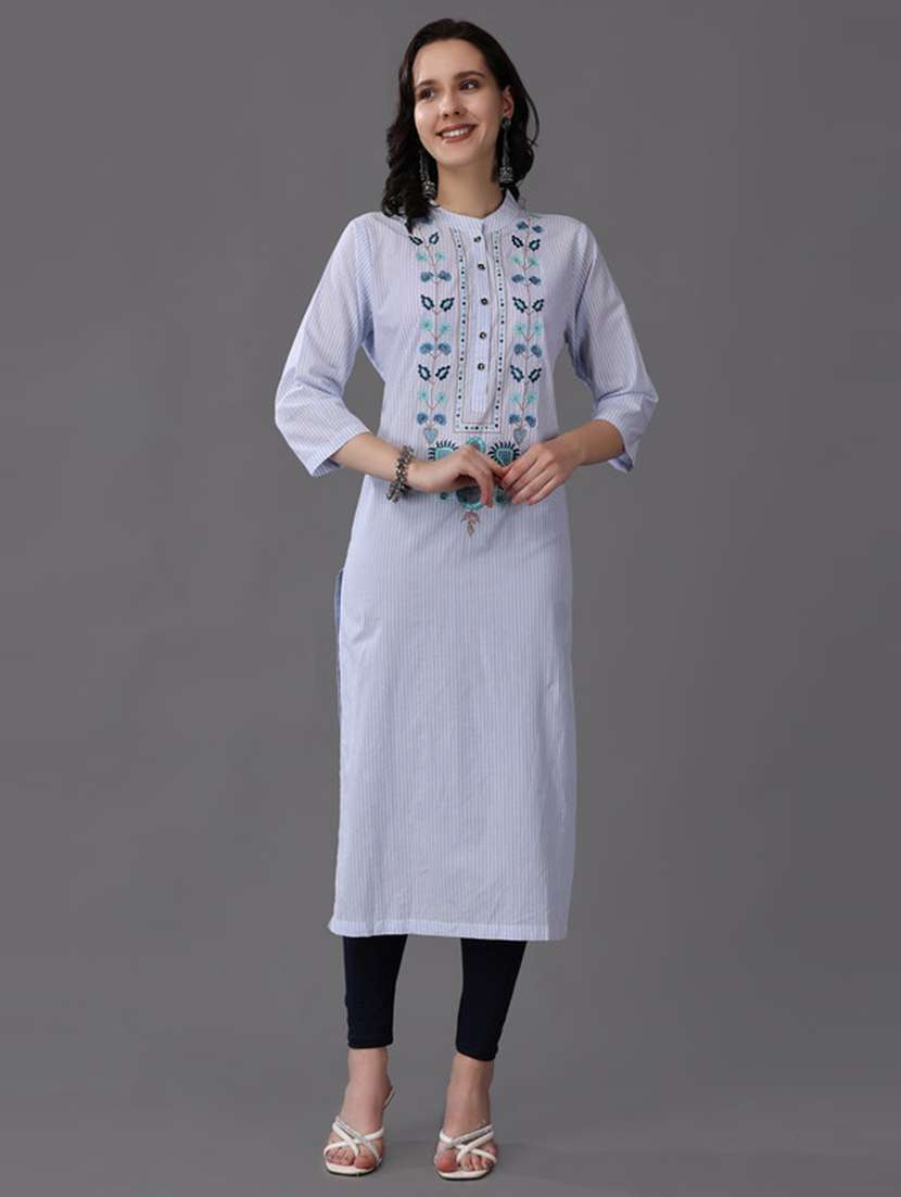 women blue embroidered a-line kurta
