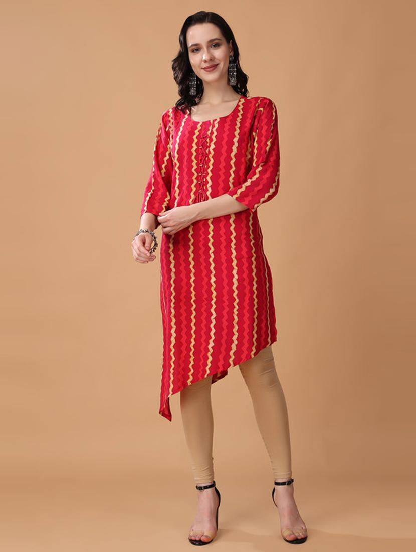 women red leheriya asymmetric kurta - 21503047 -  Zoom Image - 0
