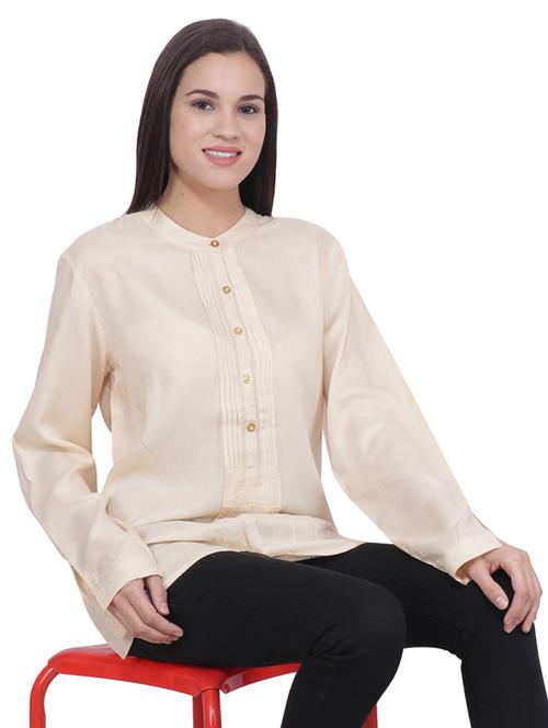 women beige solid long sleeve shirt top - 21503086 -  Standard Image - 0