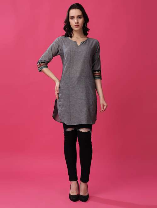 women grey cotton blend regular kurta - 21503091 - Standard Image - 0