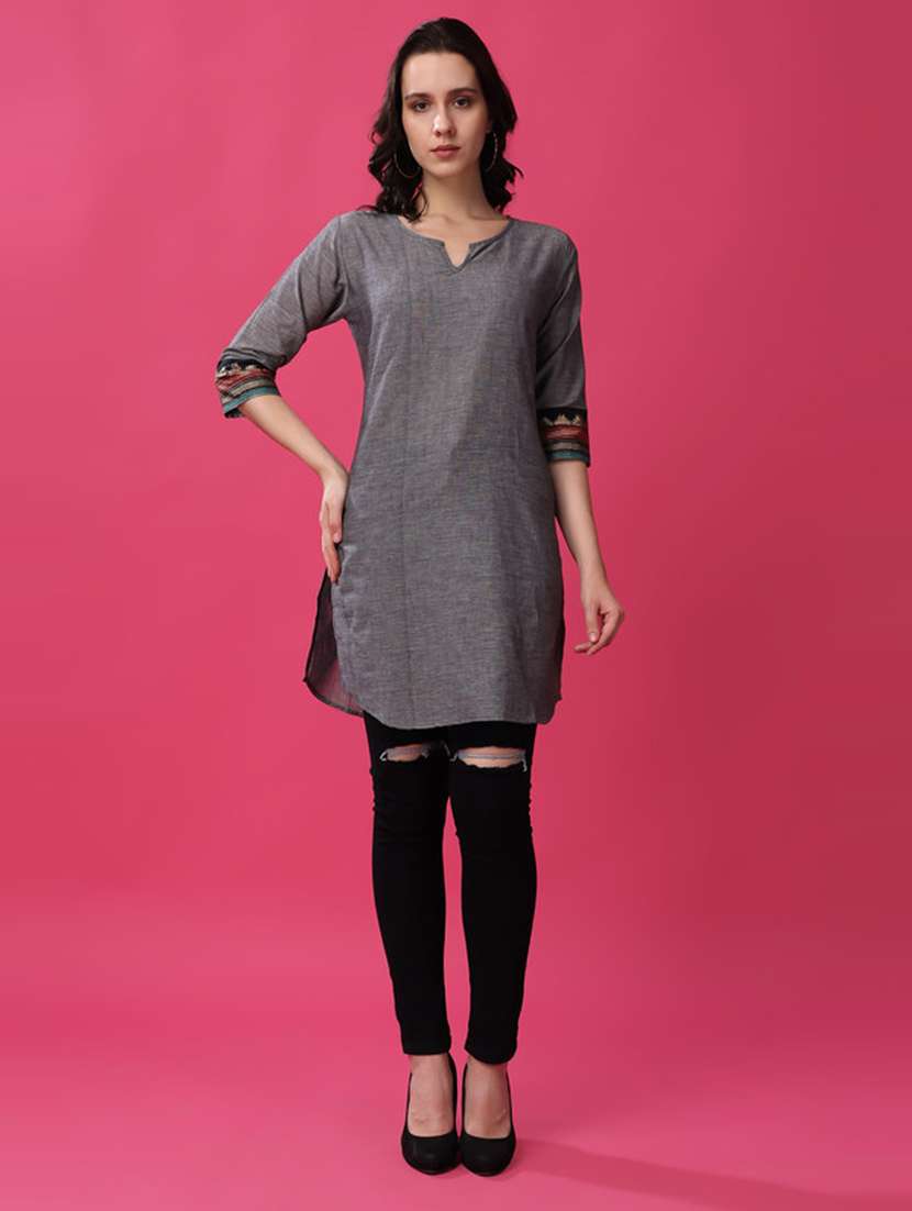 women grey cotton blend regular kurta - 21503091 - Zoom Image - 0