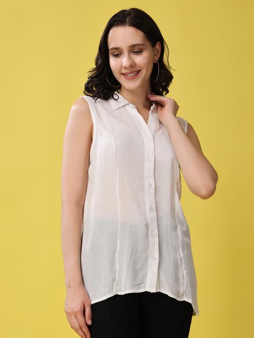 women white crepe regular shirt - 21503096 - Standard Image - 0