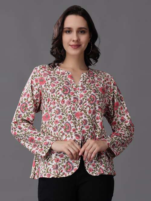 women white cotton blend regular top - 21503098 - Standard Image - 0