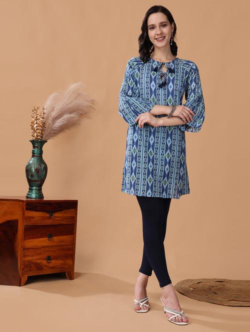 women blue cotton blend regular tunic - 21503099 - Standard Image - 0