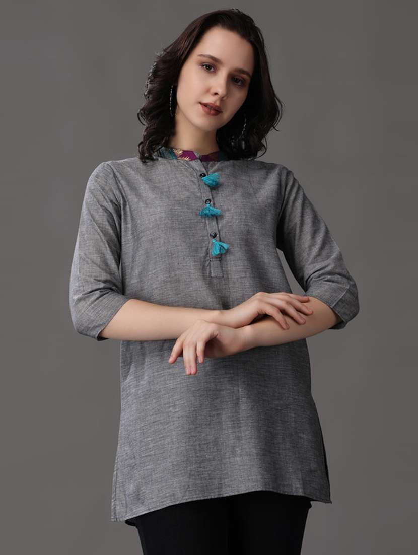 women grey cotton blend regular kurti