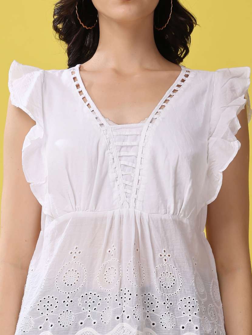women white square neck schiffli detailed top - 21503120 - Standard Image - 2