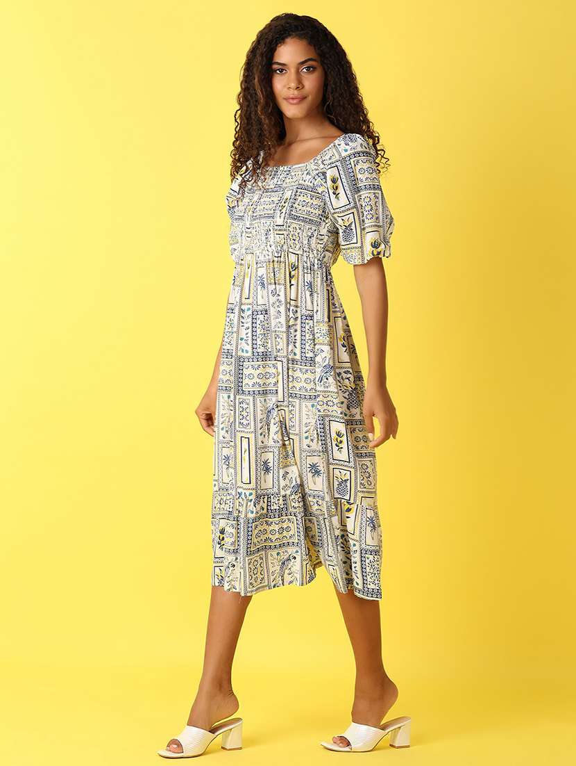 women off white printed tiered ethnic dress - 21503130 -  Standard Image - 2