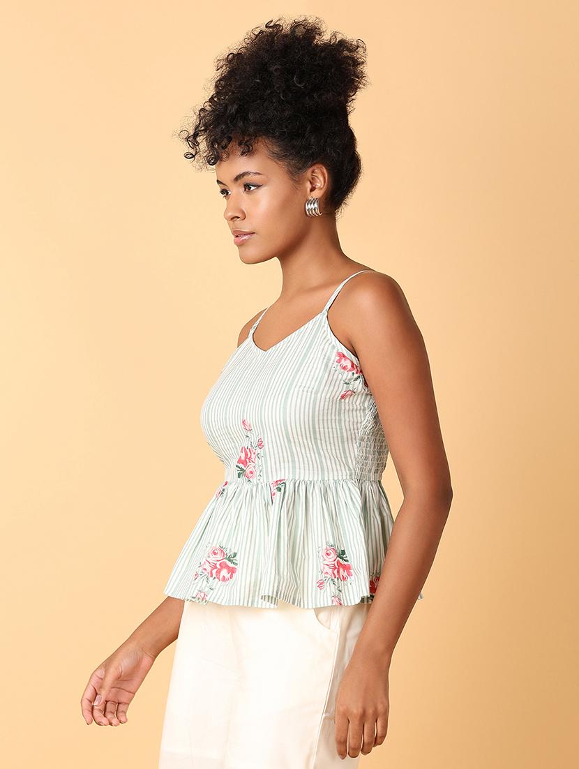 green printed peplum top - 21503132 - Standard Image - 2
