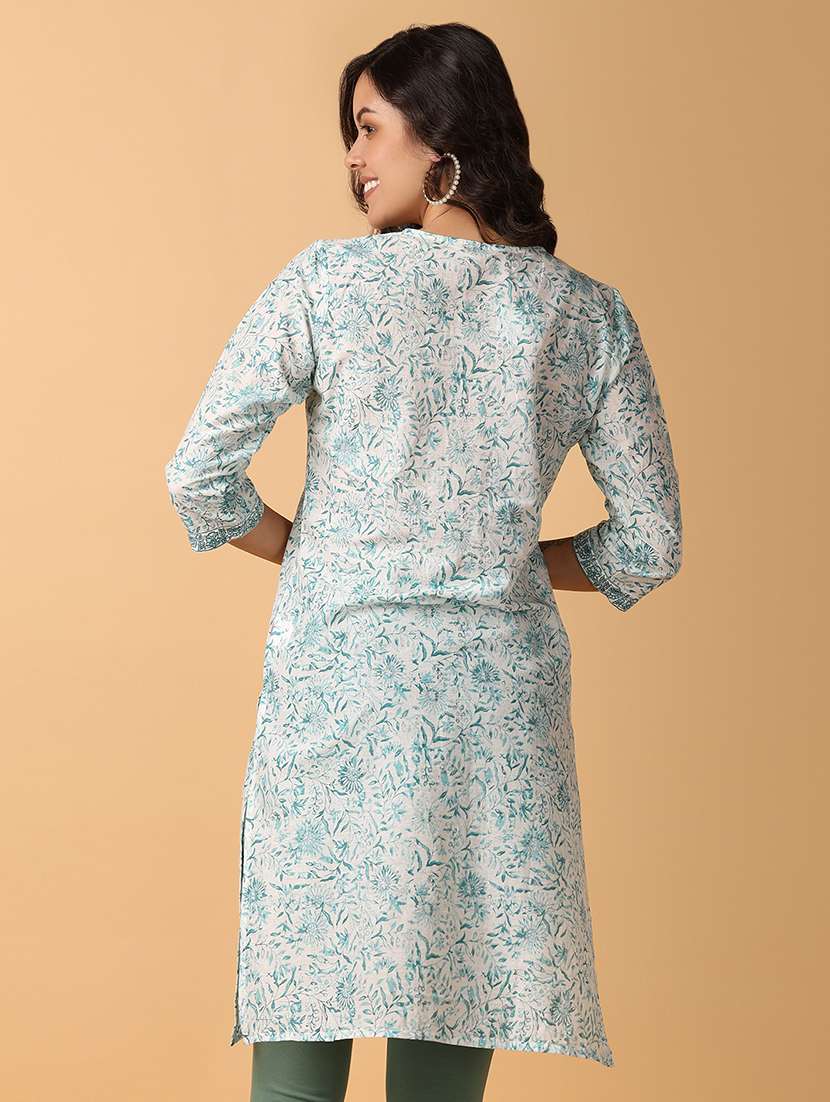 white printed a-line kurta - 21503136 - Standard Image - 2