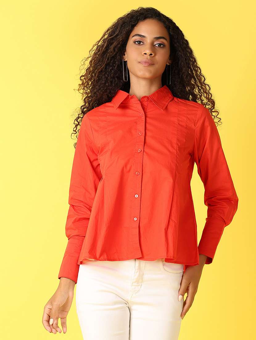 women orange solid boxy shirt