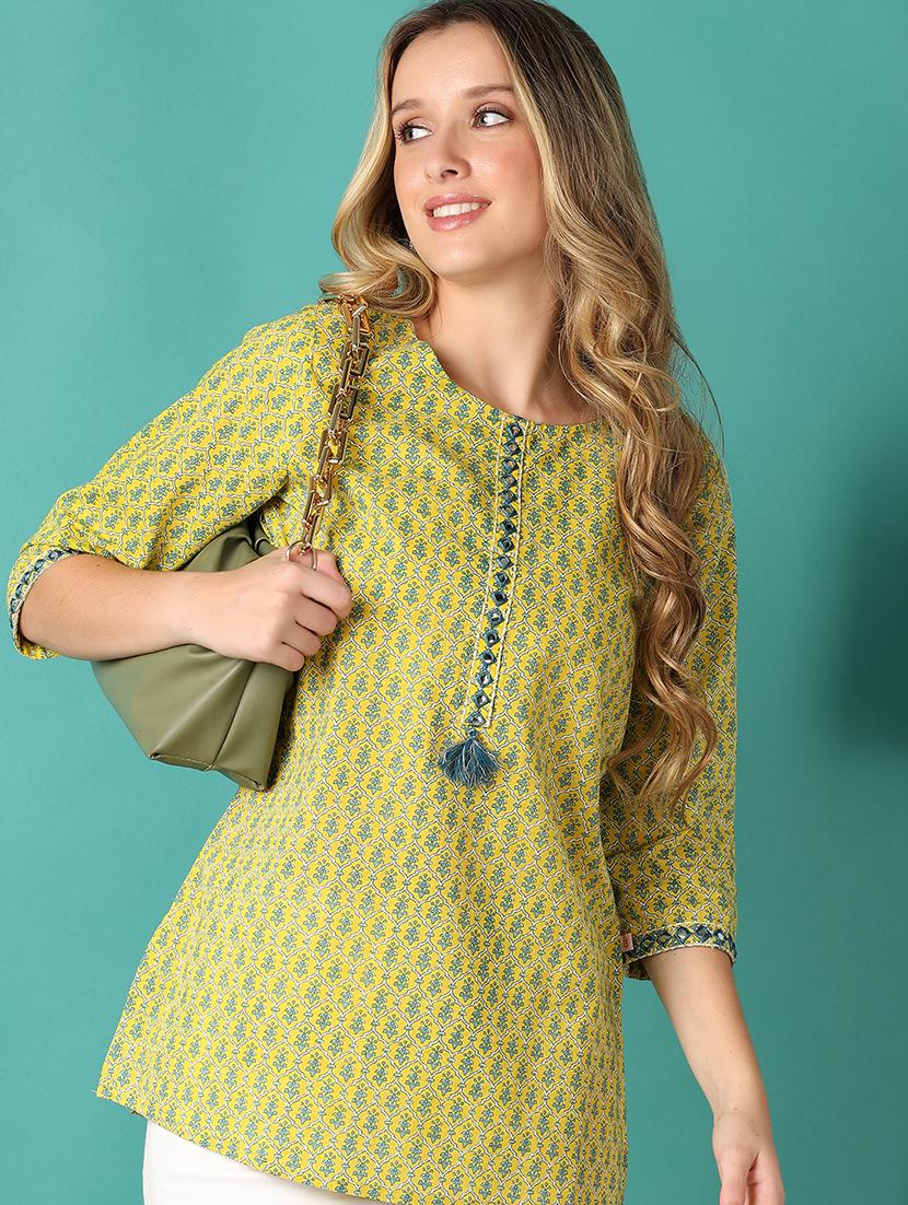 women floral printed three quarter sleeve straight kurti - 21503401 - Standard Image - 2