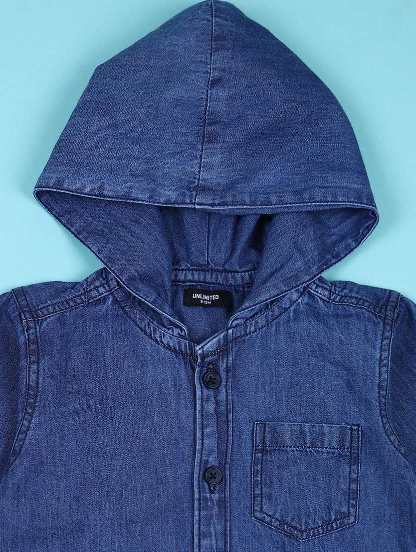 boys solid denim hooded shirt - 21503452 -  Standard Image - 2