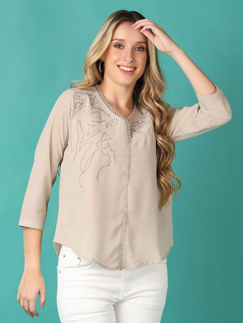 women beige three quarter sleeve top