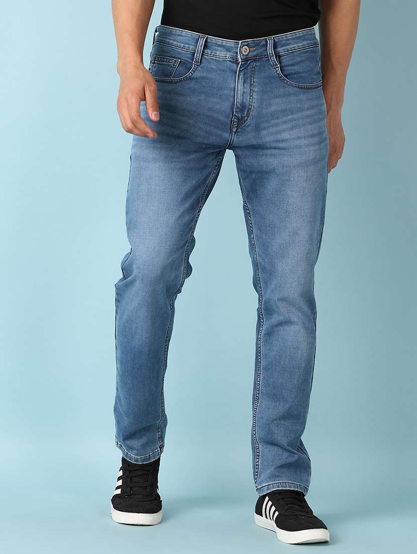 men solid mid rise slim fit jean