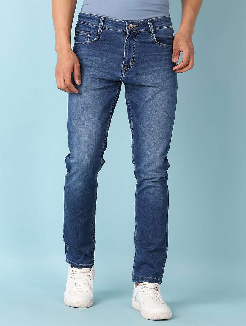 men solid mid rise slim fit jean