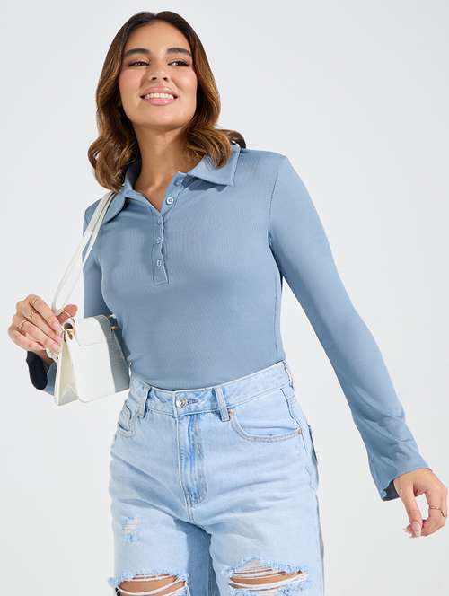 women blue polyester regular t-shirt - 21503947 - Standard Image - 0