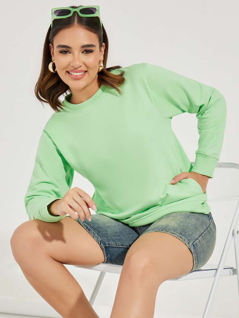 women neo mint cotton plain sweatshirt - 21503951 - Standard Image - 2